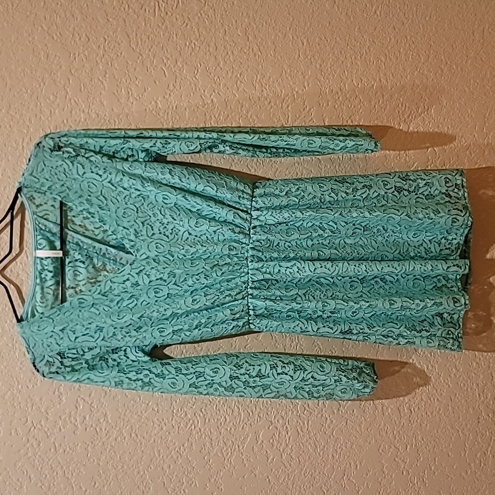 Sage Long Sleeve Lace Dress Light Teal Small
